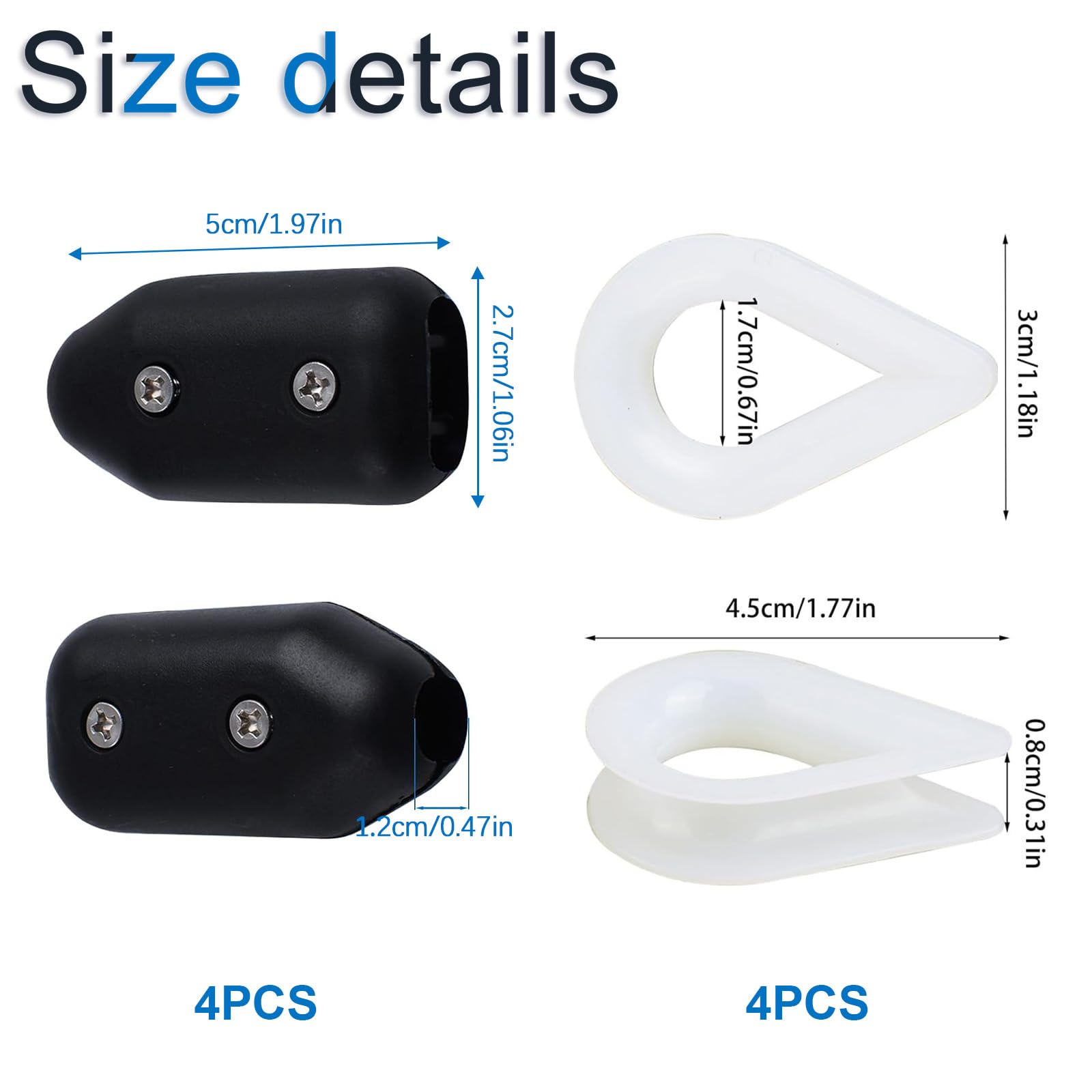Produktbild von INCREWAY Seilklemmen-Set – 4x Für 7–8 Mm Nylonseile, Mit Herzringen & Schraubendreher, Kunststoff & Edelstahl, UV-beständig, Wiederverwendbar