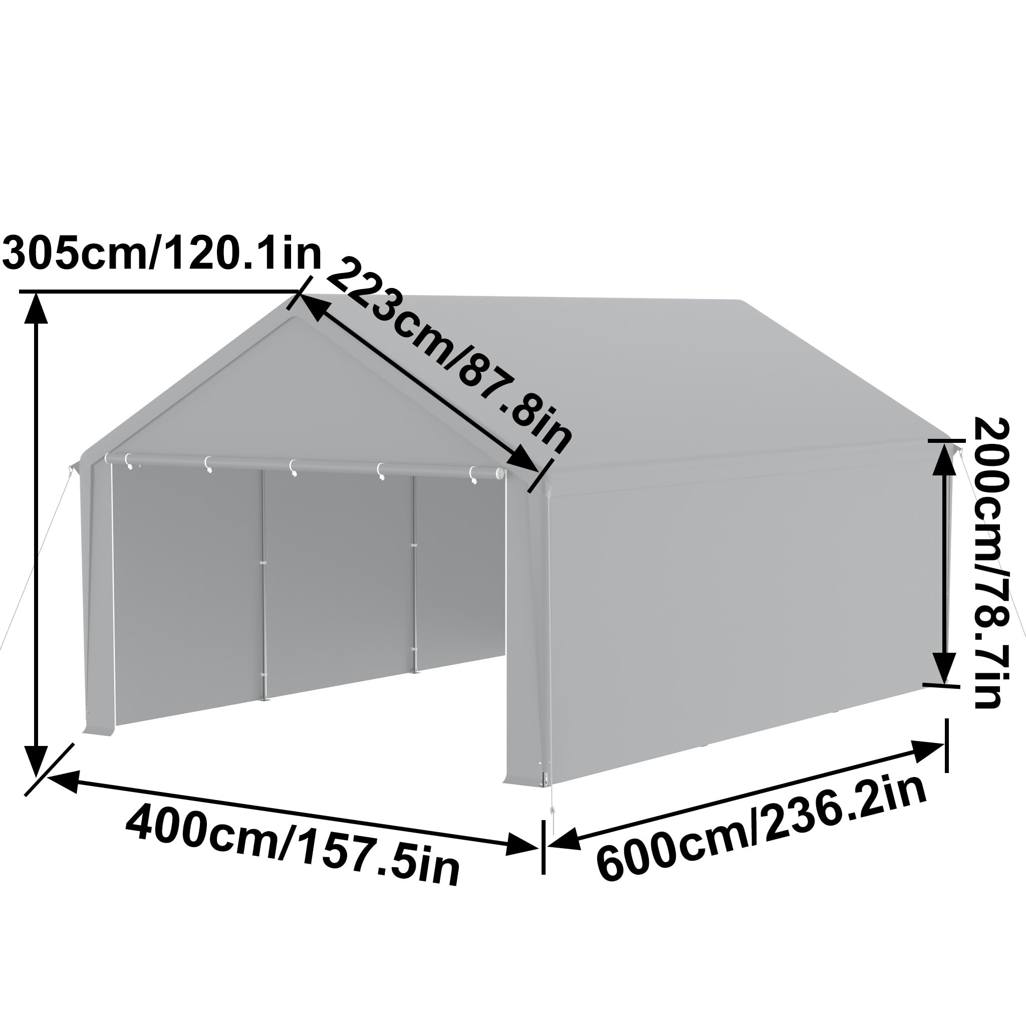 HENGMEI Zeltgarage Große Carport Garagenzelt Autoüberdachung Garagenüberdachung Lagerzelt UV-beständig Wasserdicht Unterstand mit Roll-up-Fenster (4x6 m, Grau)