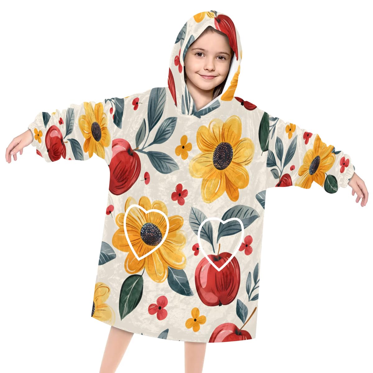 Wearable Blanket Hoodie for Kids, Sweet Apples Fleece Sweatshirt Blanket Oversized Blanket Sweatshirt with Pocket Flannel Warm Hooded Blanket 6-10 Year Old Girl Boy Gift, One Size