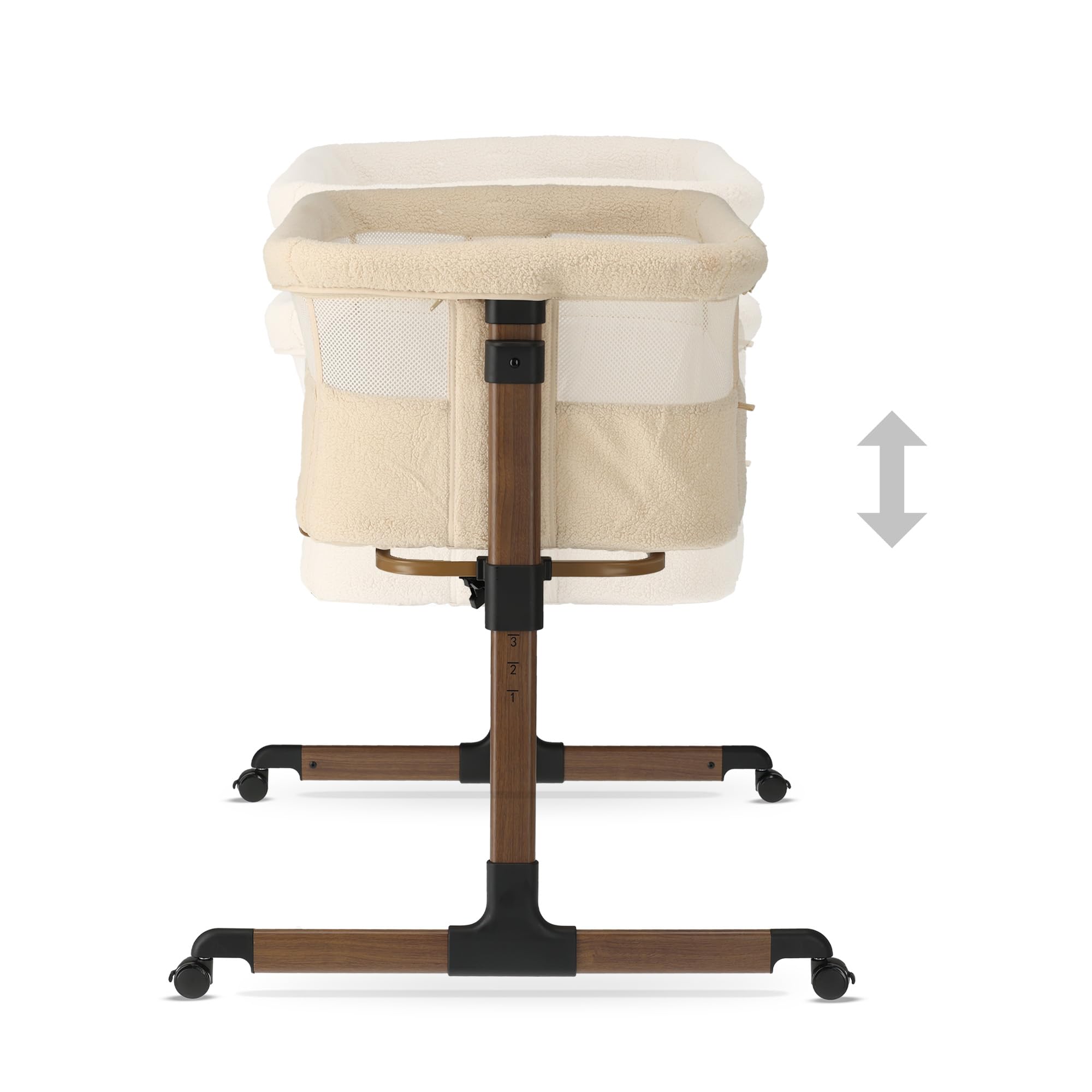 Deryan Snoozy Teddy Co-Sleeper łóżeczko dziecięce 3 w 1, do 9 kg, łóżeczko pomocnicze, kołyska, regulacja wysokości i nachylenie materaca, 4 kółka z hamulcem, ergonomiczna torba na materac, nugat