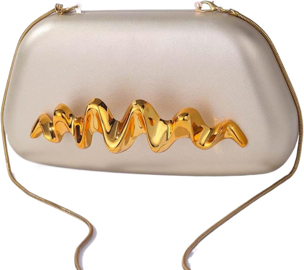 UMREN PU Leather Clutch Purse for Women Acrylic Evening Handbag Crossbody Purse Trendy Metal Decoration Shoulder Clutch Bag