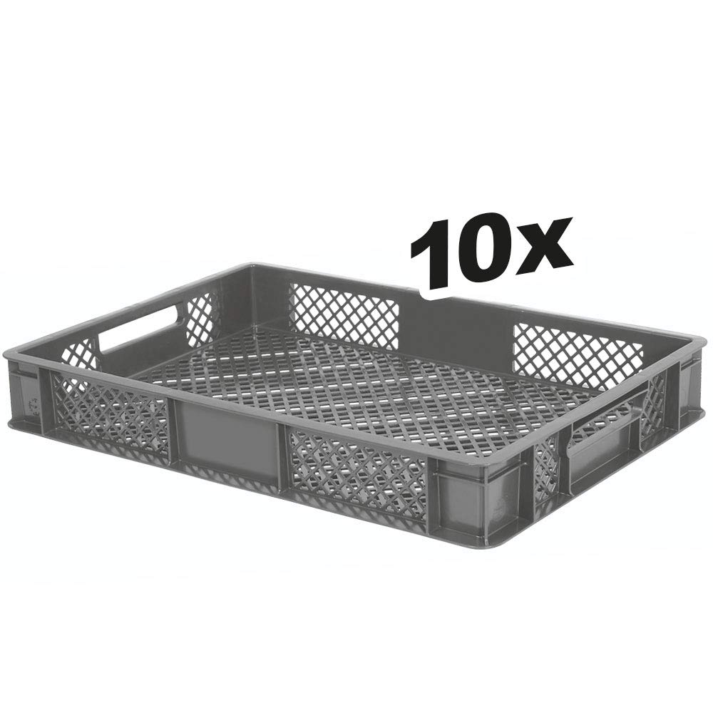 10 x Euro de contenedores apilables, 600 x 400 x 90 mm, contenido 15 litros, gris