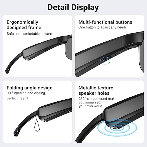 Miniatura 6 de Lentes inteligentes, lentes de sol polarizados Bluetooth con micrófono y altavoces integrados, oreja abierta, asistente de voz, protección UV (LV-M6
