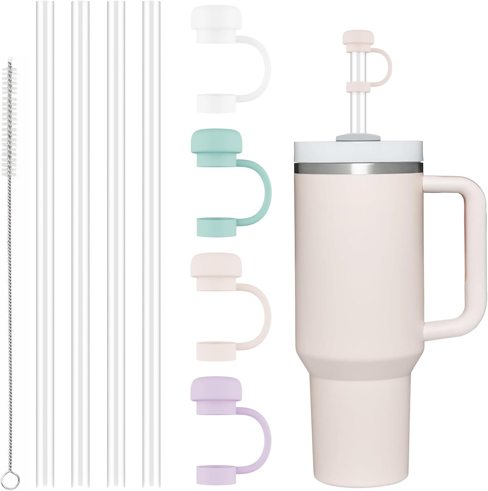 CHEETAH Straw Covers with Straws for Stanley Tumbler Cups 40 oz,10mm Silicone Straw Cover Caps,4 Colors,4+4+1 Pcs