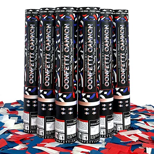Confetti Sky [6 Pack] 12 Inch Confetti Cannons | Confetti Poppers for America 250 July 4 parade Wedding Celebration Birthday Party Pranks (red white blue)