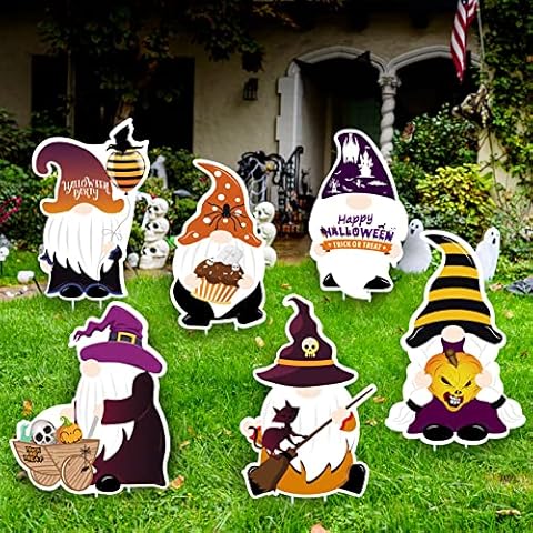 Halloween Yard Decorations Outdoor, 6 Pack Large Trick-or-Treat Gnomes Yard Sign, Weatherproof Halloween Gnomes Lawn Garden Yard Decor for Halloween Party Cover