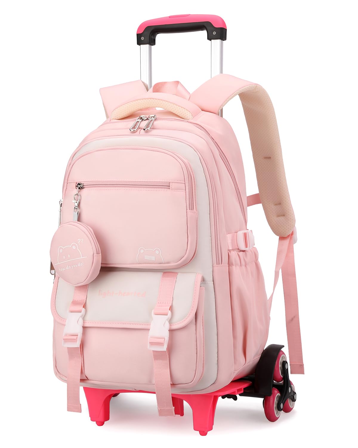Tanou Zaino Scuola Trolley Sganciabile per Scuola Elementare e Media, 30L | Zaino Rotelle Bambina Casual, Zaino da Viaggio con Ruote per Ragazza Adolescente, Rosa