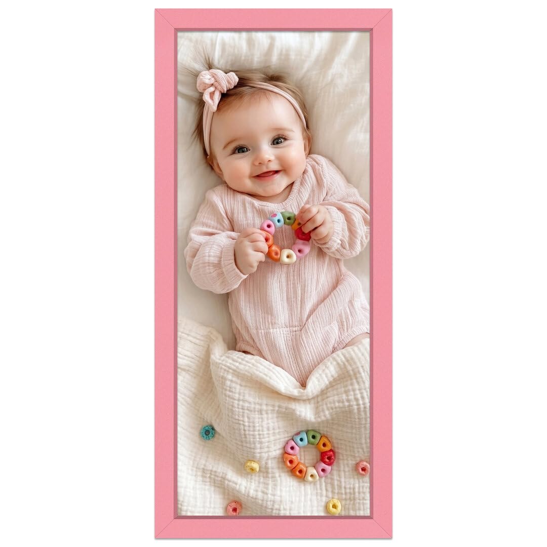 Alison Kingsgate Baby Pink 36X18 Nursery Picture Frame, Baby Boy Gift Photo Frame, Wall Mount or Tabletop, Perspex Front, Modern Keepsake Frame for Newborn, Baby Shower & First Memories