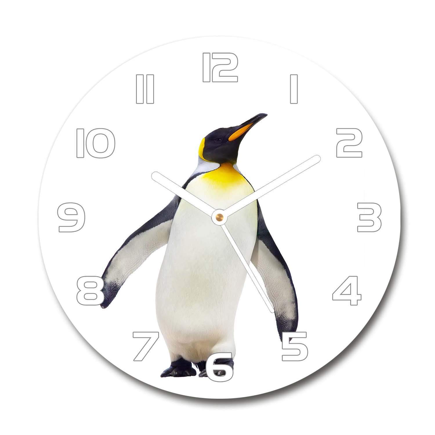 Horloge en verre rond 30cm Tulup pour salon moderne avec motif manchot