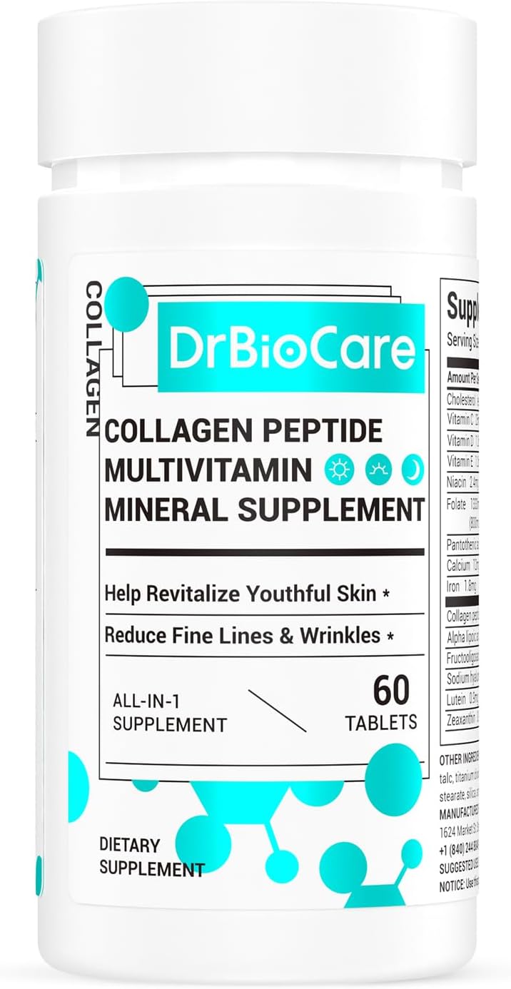 DrBioCare Collagen Peptides for Women, Beauty Vitamin & Mineral Supplement,Contains Vitamin D3, Probiotics for Women & Collagen Peptides,Vitamin B Complex,Vitamin E 60 Tablets