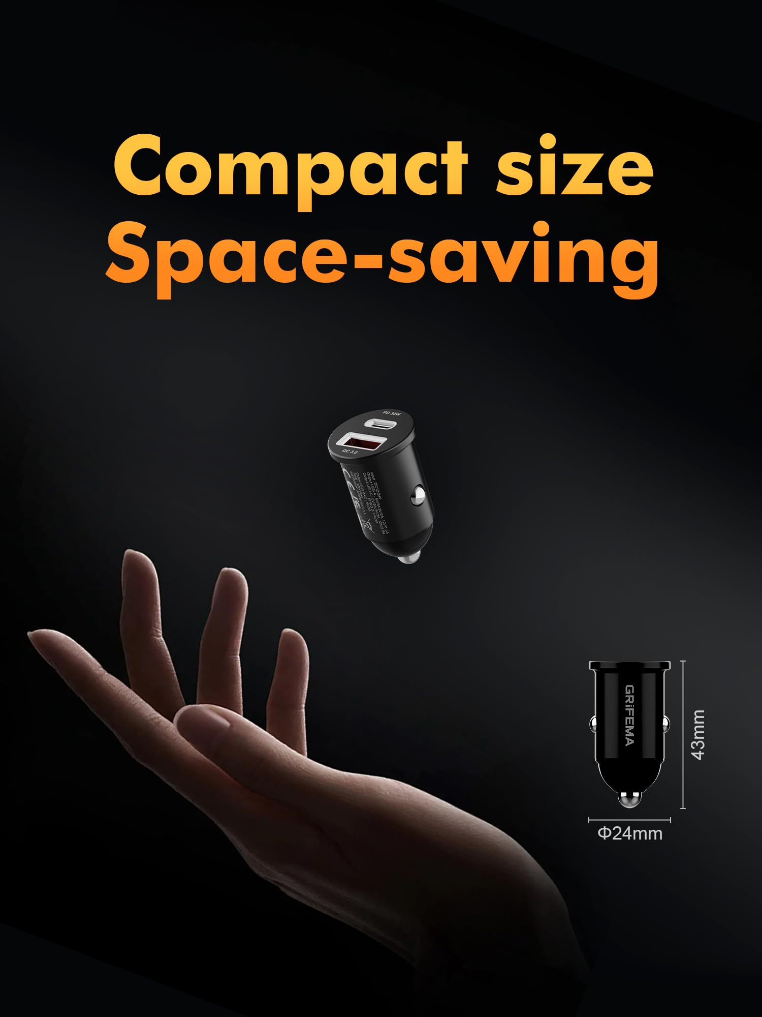 GRIFEMA Ładowarka samochodowa USB C 30 W, ładowarka samochodowa do telefonu komórkowego, podwójna zapalniczka z PD i QC 3.0, kompatybilna z iPhone 16 15 14 13, Samsung Galaxy, iPad, GPS, aluminium