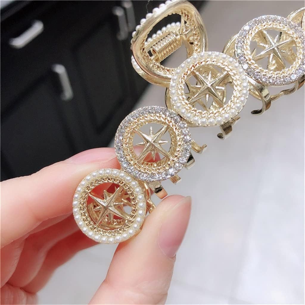 大きなクリップ レディース ラインストーン バックヘッド レトロ パール クリップ ヘアアクセサリー