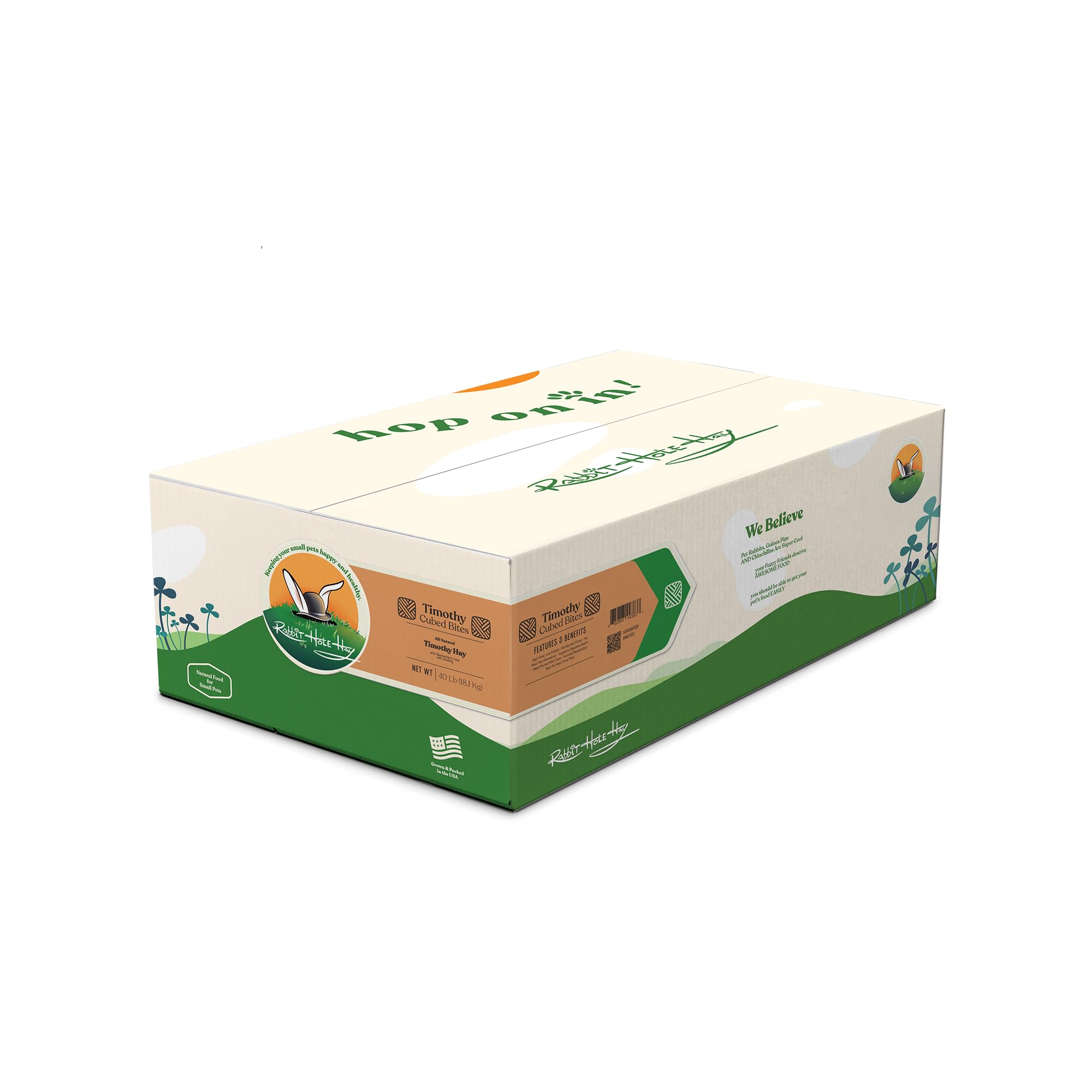 Rabbit Hole Hay - All Natural Timothy Hay Cubed Bites for Small Pets - 40 lb Box - High Fiber Nutrition