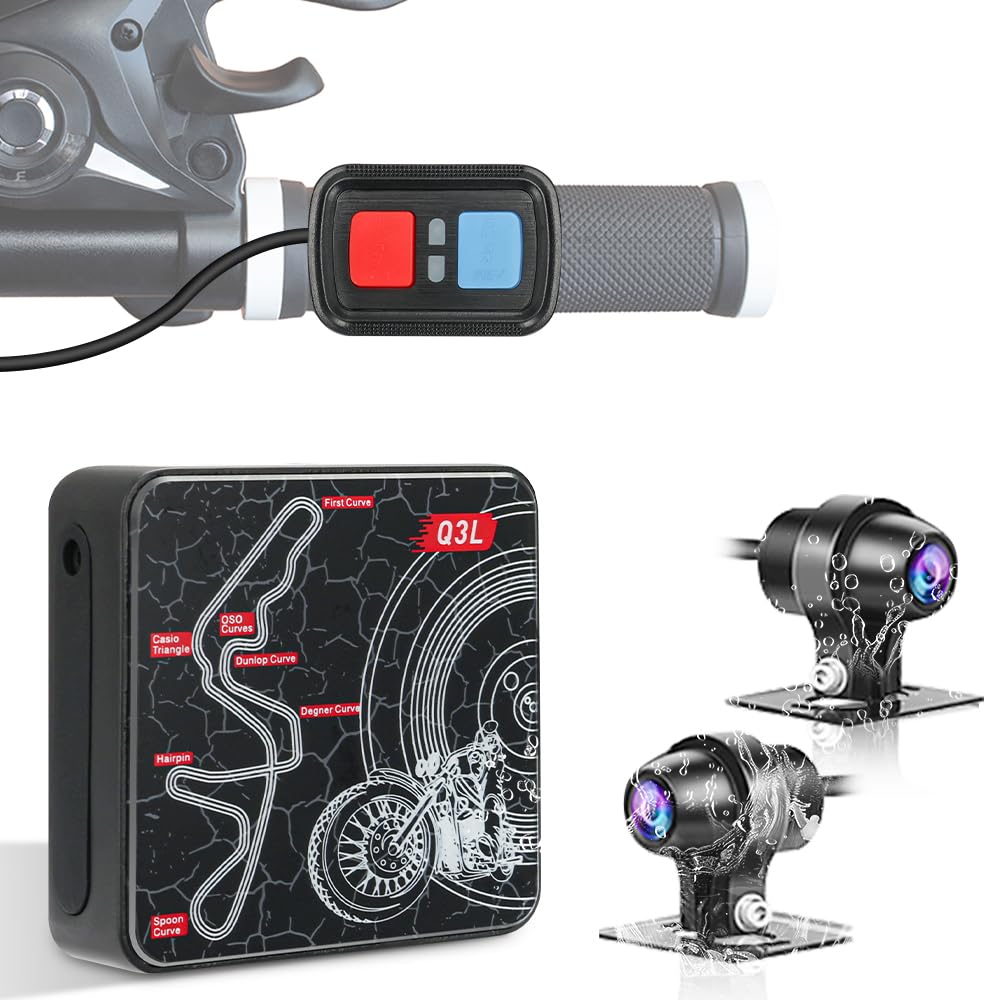 VSYSTO Moto Dash Cam, Obiettivo Grandangolare 130° Fotocamera Anteriore e Posteriore 1080P con WiFi, Impermeabile, Visione notturna, Sensore G, Monitoraggio parcheggio, promemoria guasti(grigio)