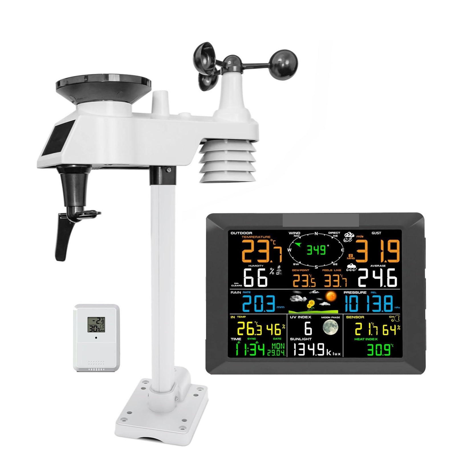 Stazione Meteorologica, Stazione Meteorologica Wi-Fi 7 In 1 Con Display A Colori E Sensore Esterno