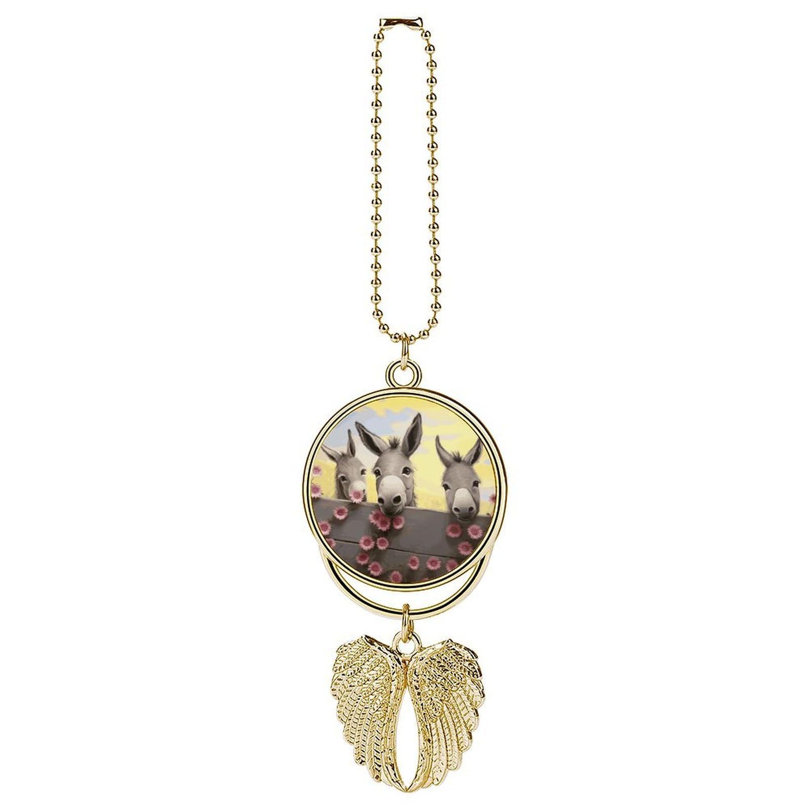 Donkey and Flower Car Charm, Alloy Rear View Mirror Pendant, Bling Funny Car Hanging Ornament Gift for Women Men, Car Pendant Lucky Auto Interior Decoration Accessories Golden-Style