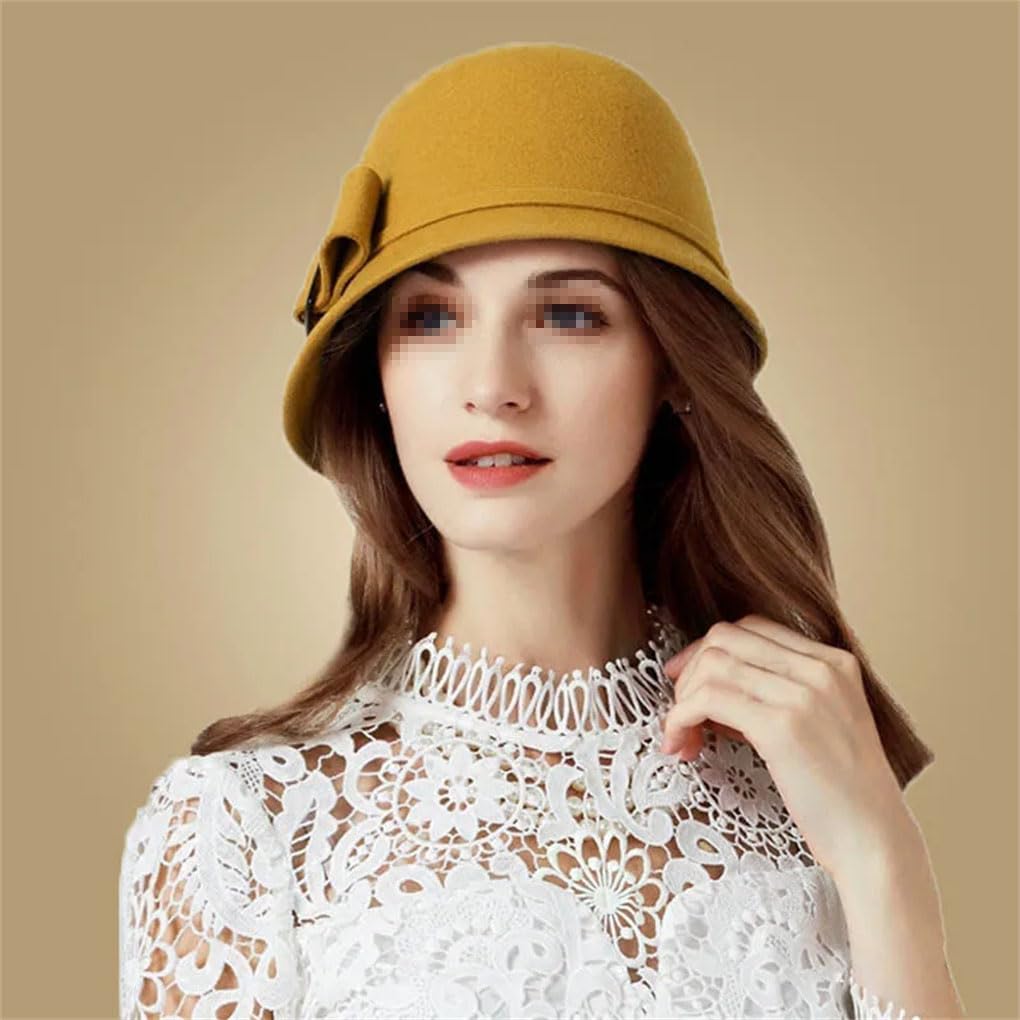 Cappello a cloche da donna in feltro di lana nero con fiocco a tesa larga Fedora cappelli floppy da donna cappelli derby