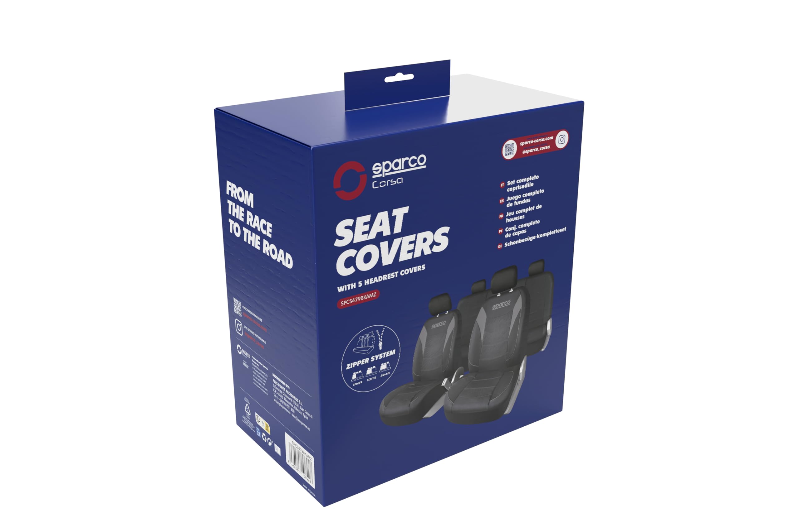 SPARCO Jeu Complet de Housses de siège de Voiture 5 têtes 9 pièces, exclusivité Amazon, PVC résistant, universelles avec système de Fermeture éclair, Installation Rapide et Nettoyage Facile
