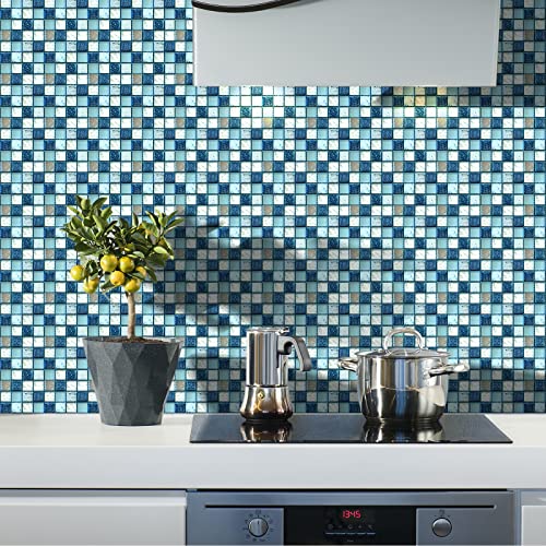 FBBULES 20PCS Fliesenaufkleber PVC, Fliesen Klebefolie Selbstklebend Wasserdicht Fliesensticker für Küche Badezimmer Fliesendekor Wandaufkleber Mosaikstil Blau (10x10 cm/4x4 Zoll)