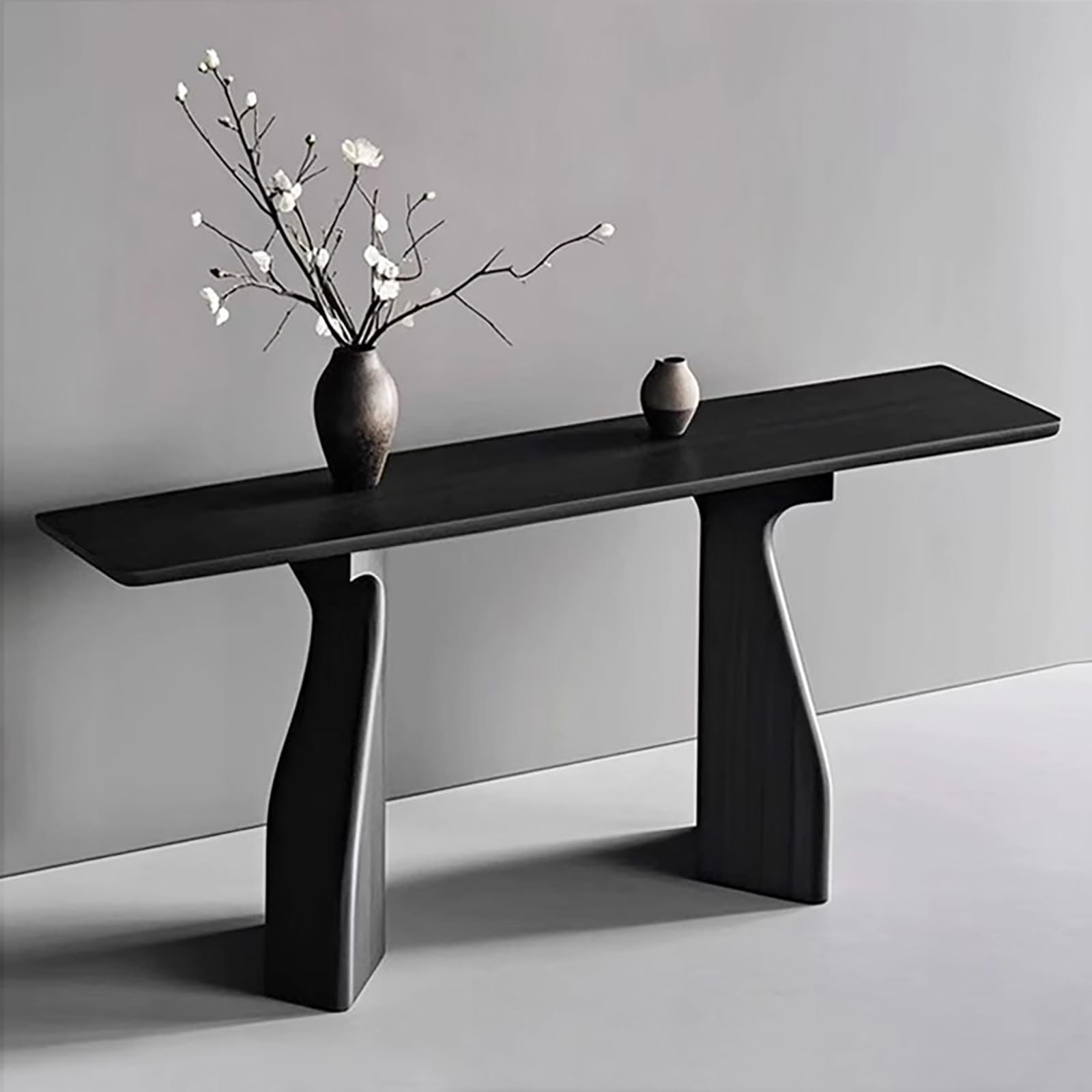 Solid Wood Console Table,Living Room Entryway Table,Natural edge design, smooth and rounded edges, sturdy legs, clear grain,for Foyer Living Room Bedroom.(Black,80 * 35 * 75cm)