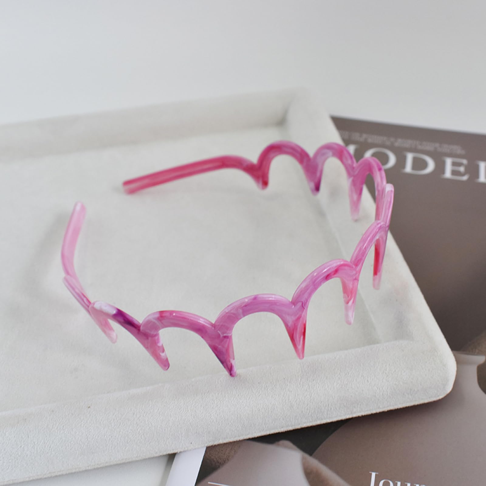 ZOONAI 2 Pcs Zig Zag Headbands for Women Men Girls Fashion Plastic Hairbands with Teeth Non Slip Sharks Tooth Hair Comb Headbands Hair Hoop Accessories (Pink Purple - Image 4