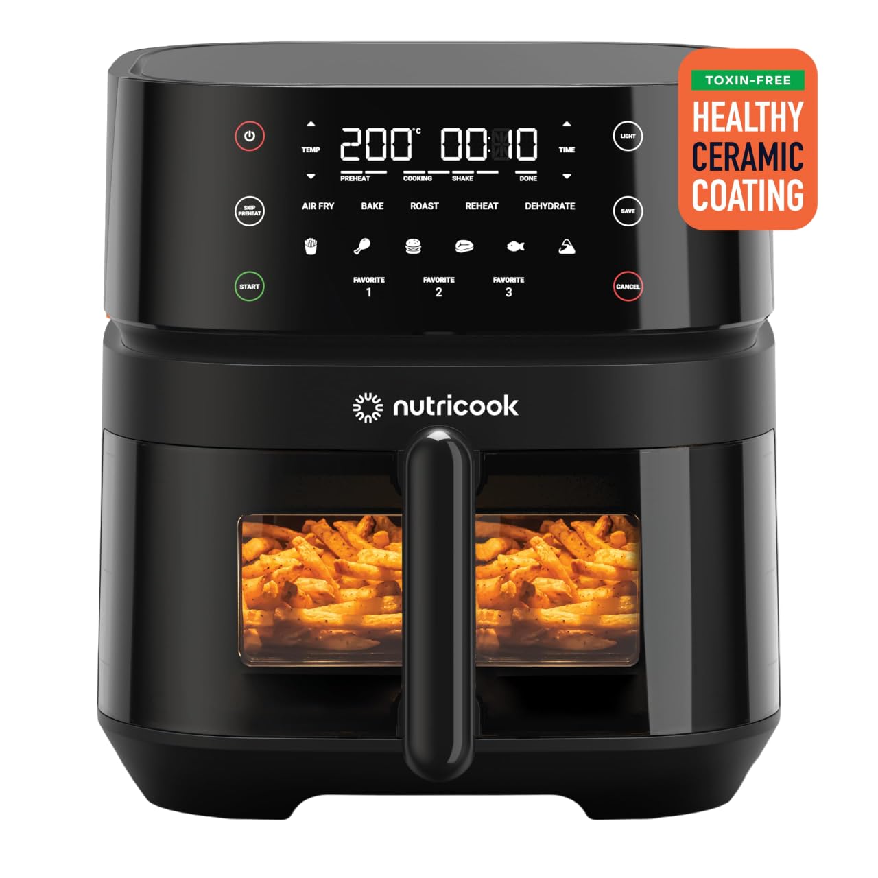 Nutricook 11-in-1 Digital Air Fryer 5.7L with Clear Window & Internal Light, 1700W | LED Touch Display, Healthy Ceramic Coating | Air Fry, Roast, Dehydrate, Reheat | 2-Year Warranty