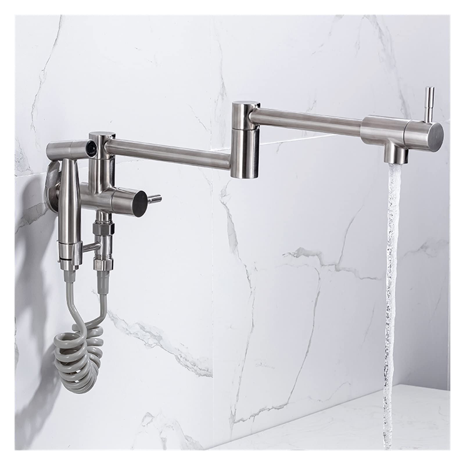 Cudtapi One Color Bathroom Faucet Pot Filler Tap With Sprayer Wall Mounted Foldable Kitchen Faucet Single Cold Nickel Sink Rotate Folding Spout