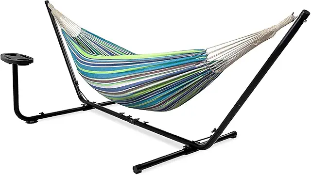 Hängmatta med ställning för 2 personer - Justerbar 290-330 cm, Blå/Grön