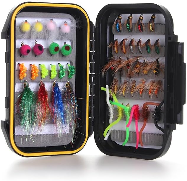 Pack of 46 Box of Fly Fishing Flies Assortment Kit River and Lake Fishing with Multiple Hooks Fly Fishing Dry/Wet Lures