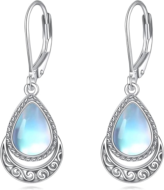 YFN Tear Drop Moonstone Earrings Sterling Silver Celtic Moon Earrings Dangle Drop Moonstone Earrings Jewellery Gifts for Women Girls