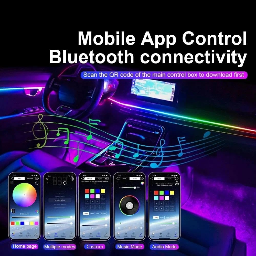 Luces Interiores del Coche 18 en 1 Kit luz Ambiental para automóvil Symphony Music Sync RGB 213 Color Rainbow Luz de Ambiente，(18in1 Not Rainbow)