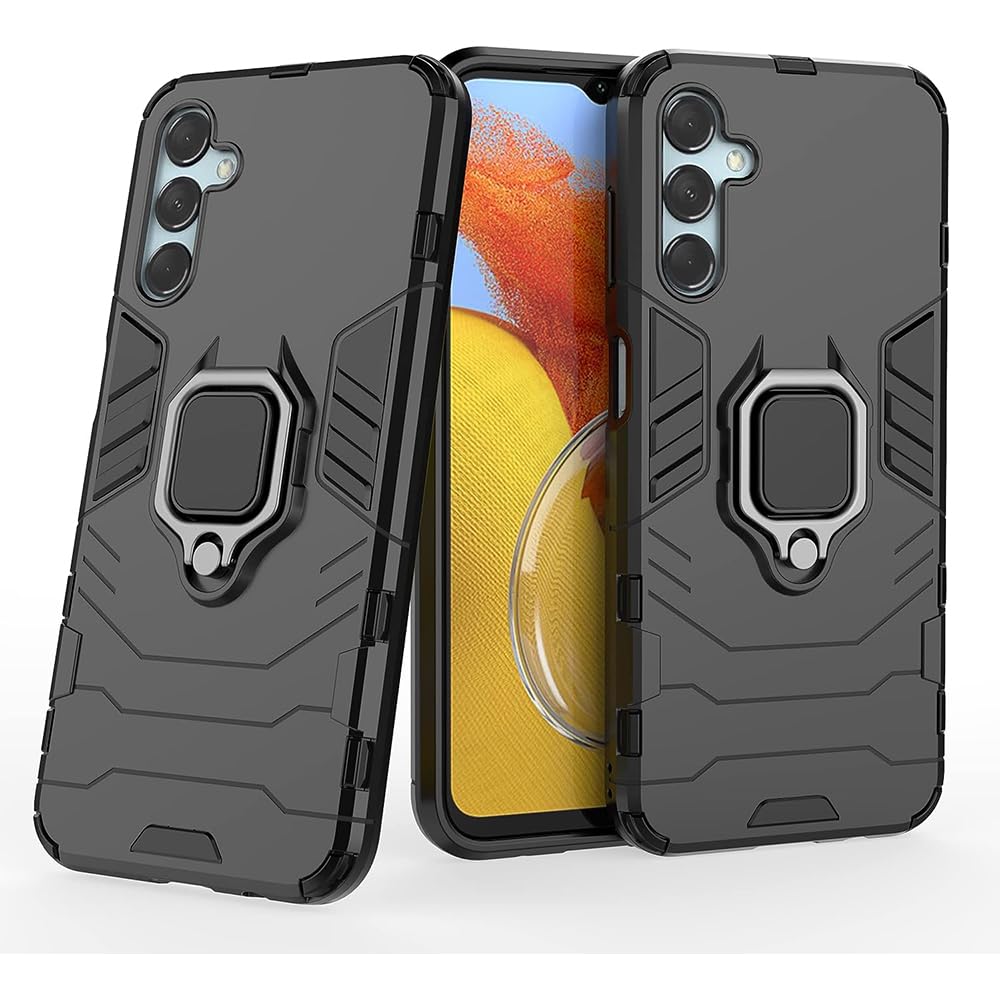 Casotec Armor Samsung Galaxy M14?5G Defender Case | Rotating Ring Holder & Kickstand in-Built | Military Grade Armor | 360 Degree Protection Back Cover for Samsung Galaxy M14?5G (Black)