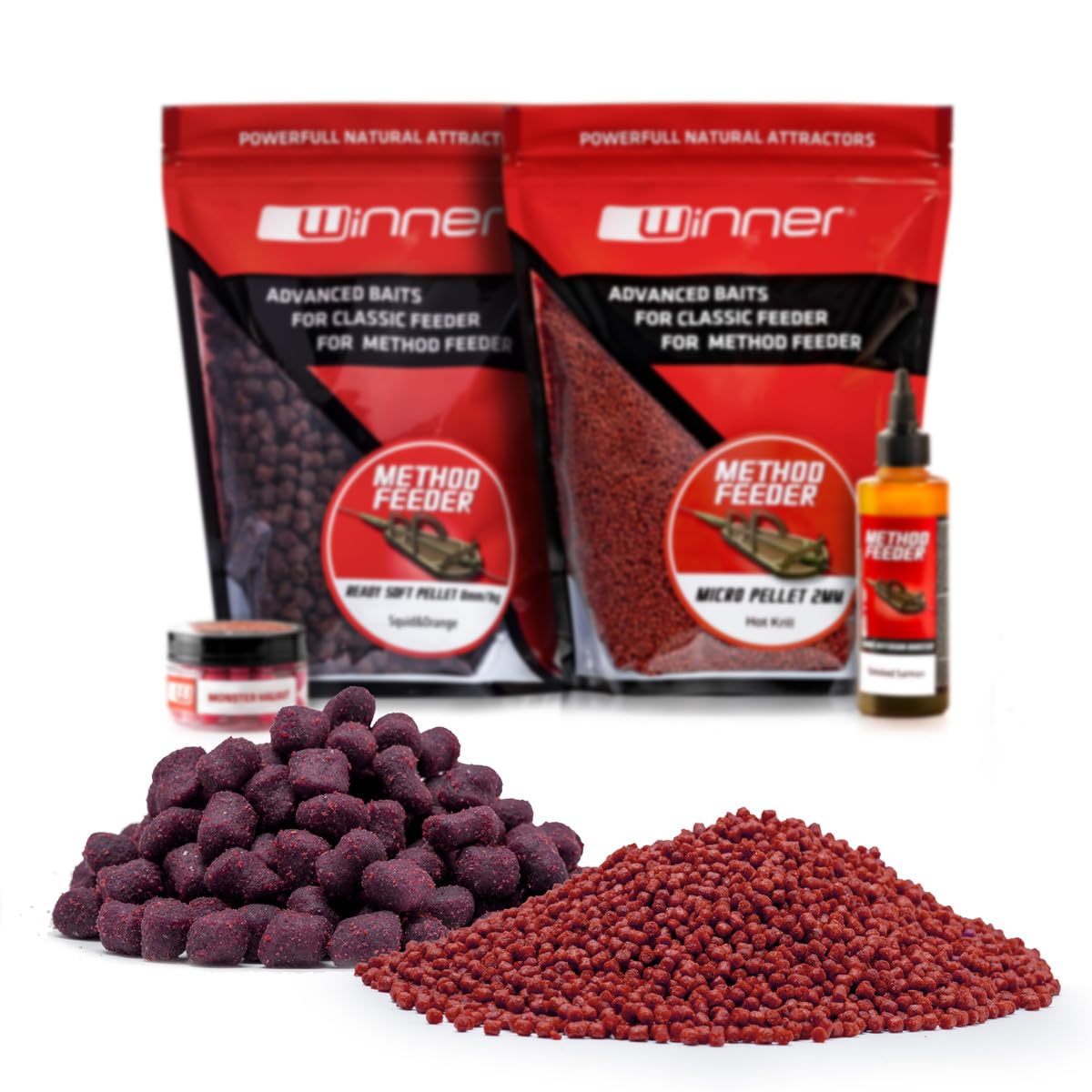 Tandem Baits Winner Session Method & Feeder Box Fish Set de 4 appâts, Ready Soft Pellet 8 mm, Micro Pellet 2 mm, Turbo Diffusion Booster, Fluo Pop Up Boilies 8 mm, Set d'appâts pour carpes