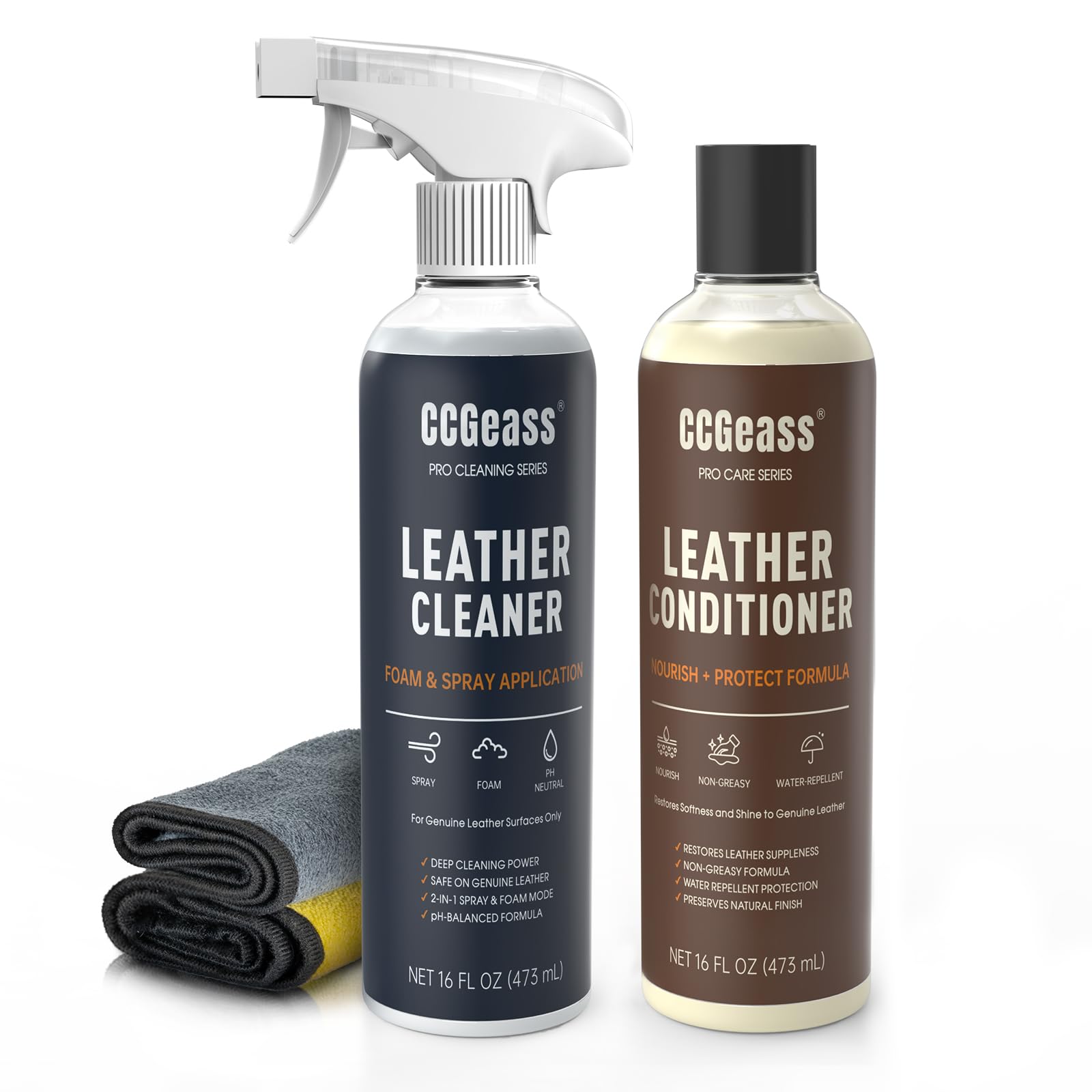Leather Cleaner and Conditioner Kit 2 16oz Leather Cleaner for Car Seats Furniture Couches Shoes Boots pH-Balanced Non-Greasy