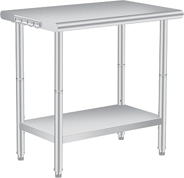 36x24 in Stainless Steel Table for Prep & Work, Commercial Metal Table with Adjustable Undershelf, Heavy Duty Worktable Stainless Steel Island for Kitchen, Restaurant, Home, Hotel, Outdoor