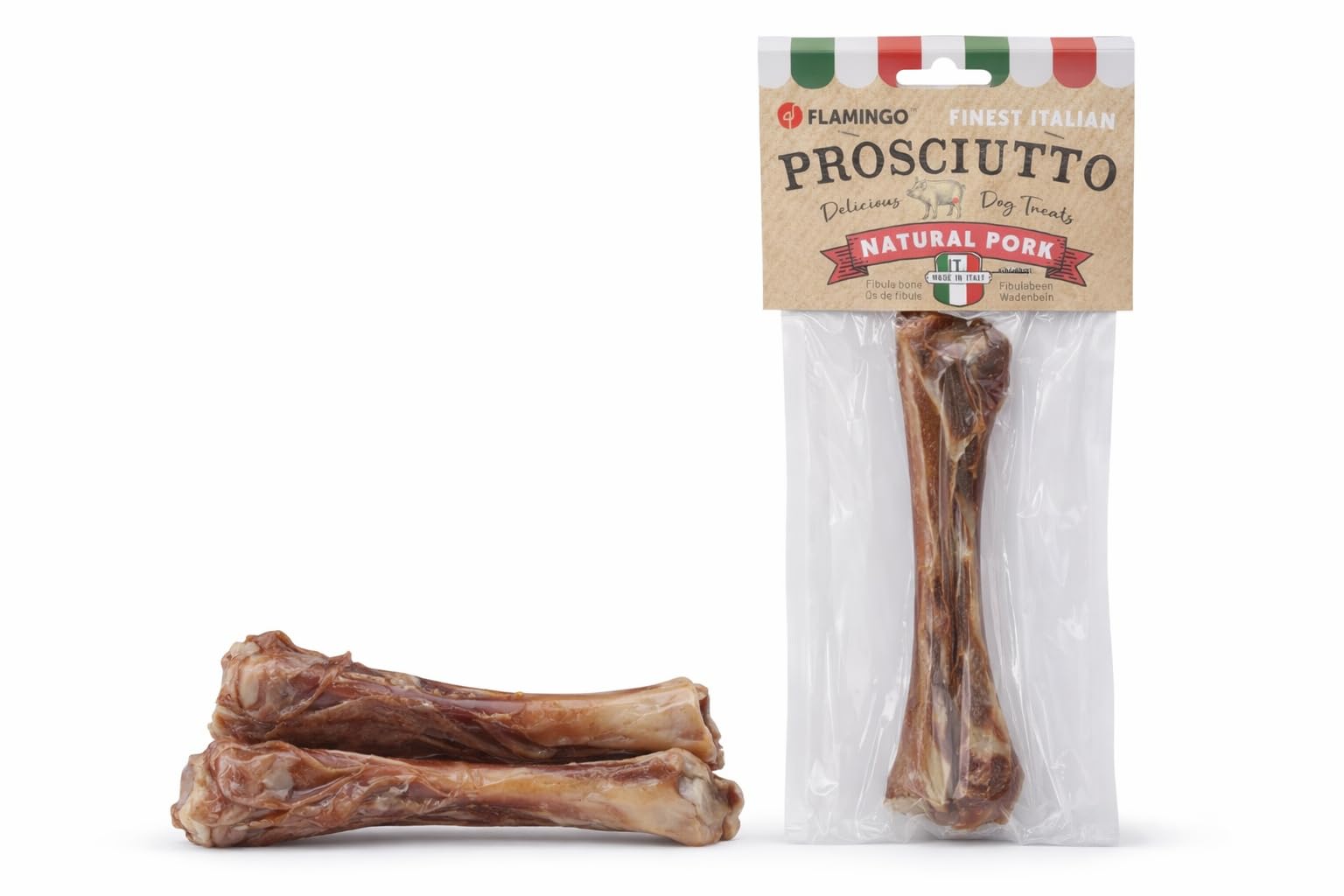 Nature osso di fibula di maiale con carne per cani 90 g senza glutine