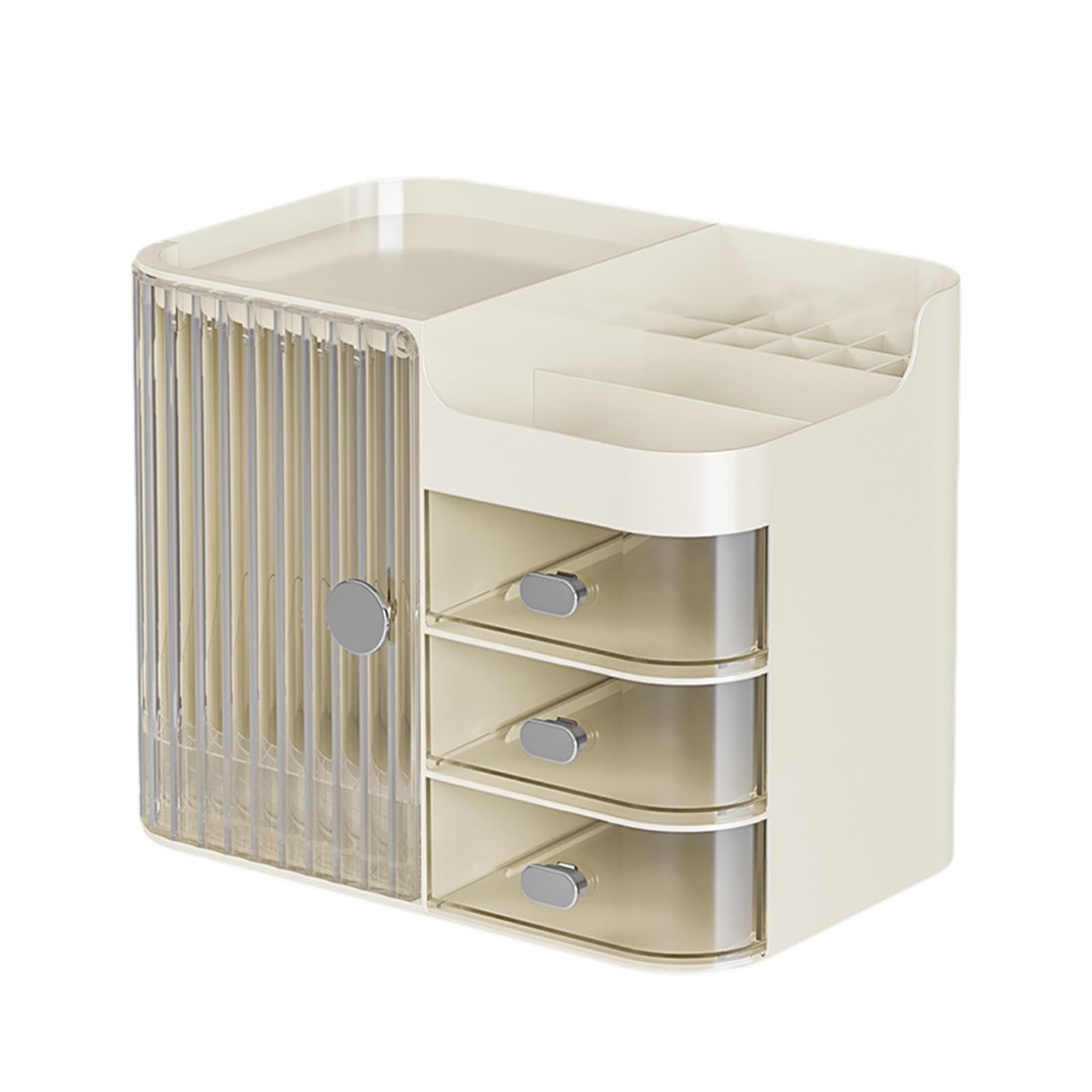 Organisateur de Maquillage Grand Organisateur Cosmétique Boîte de Rangement avec Tiroir Support pour Pinceaux Fonction Ouverture Large avec Miroir en, Blanc Clair