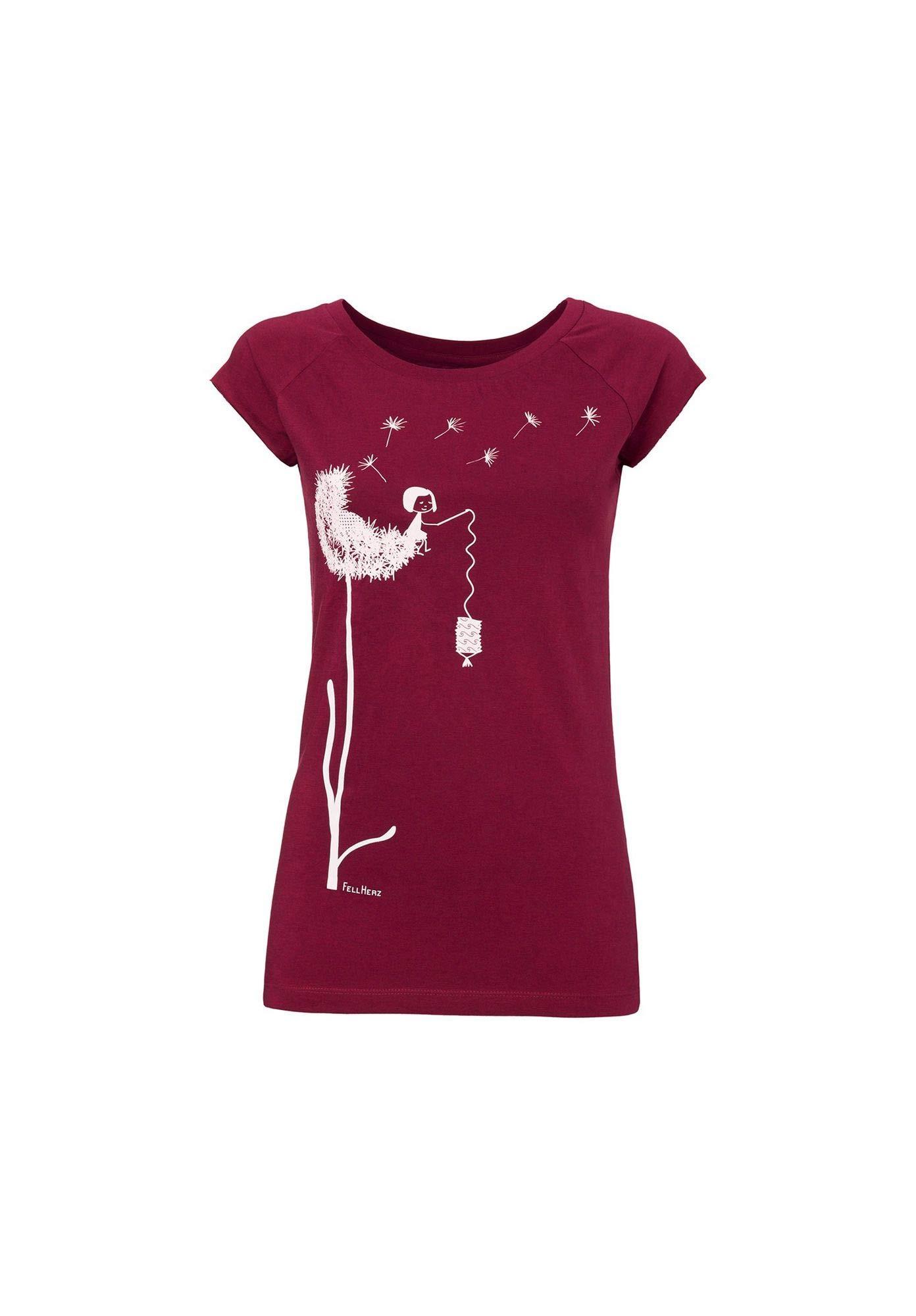 FellHerz Camiseta para mujer, diseño de diente de león, color rojo oscuro
