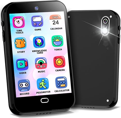 Juguetes de teléfono inteligente para niños y niñas de 3 4 5 6 7 8 años con doble cámara, 28 juegos de rompecabezas, tarjeta TF 8G, tarjeta de