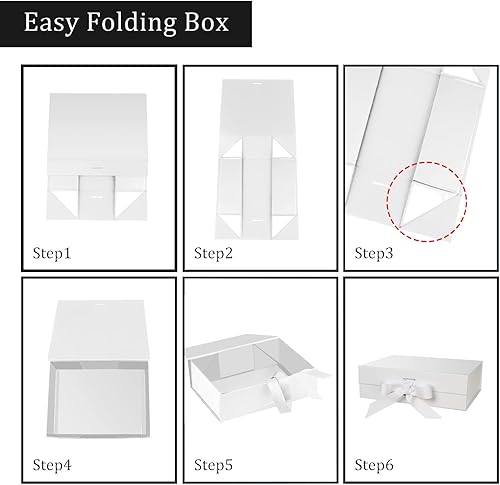 Miniatura 3 de Caja de regalo con tapa para regalos de 10.5 x 7.5 x 3.1 pulgadas con cinta y cierre magnético (paquete de 1) (blanco)