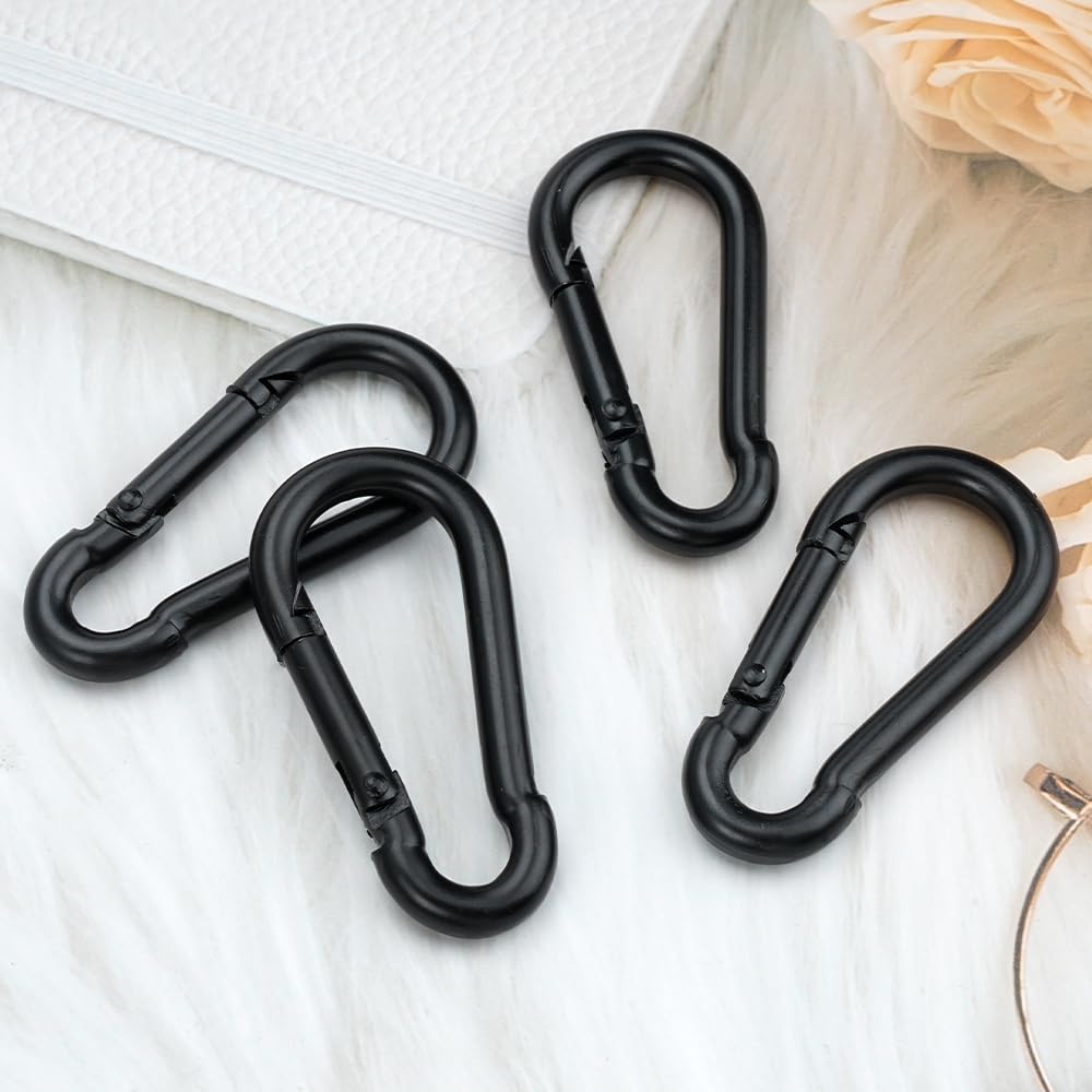 Mousqueton Petit Noir 6 x 2.8cm Acier Inoxydable 4 Pièces Camping Randonnée