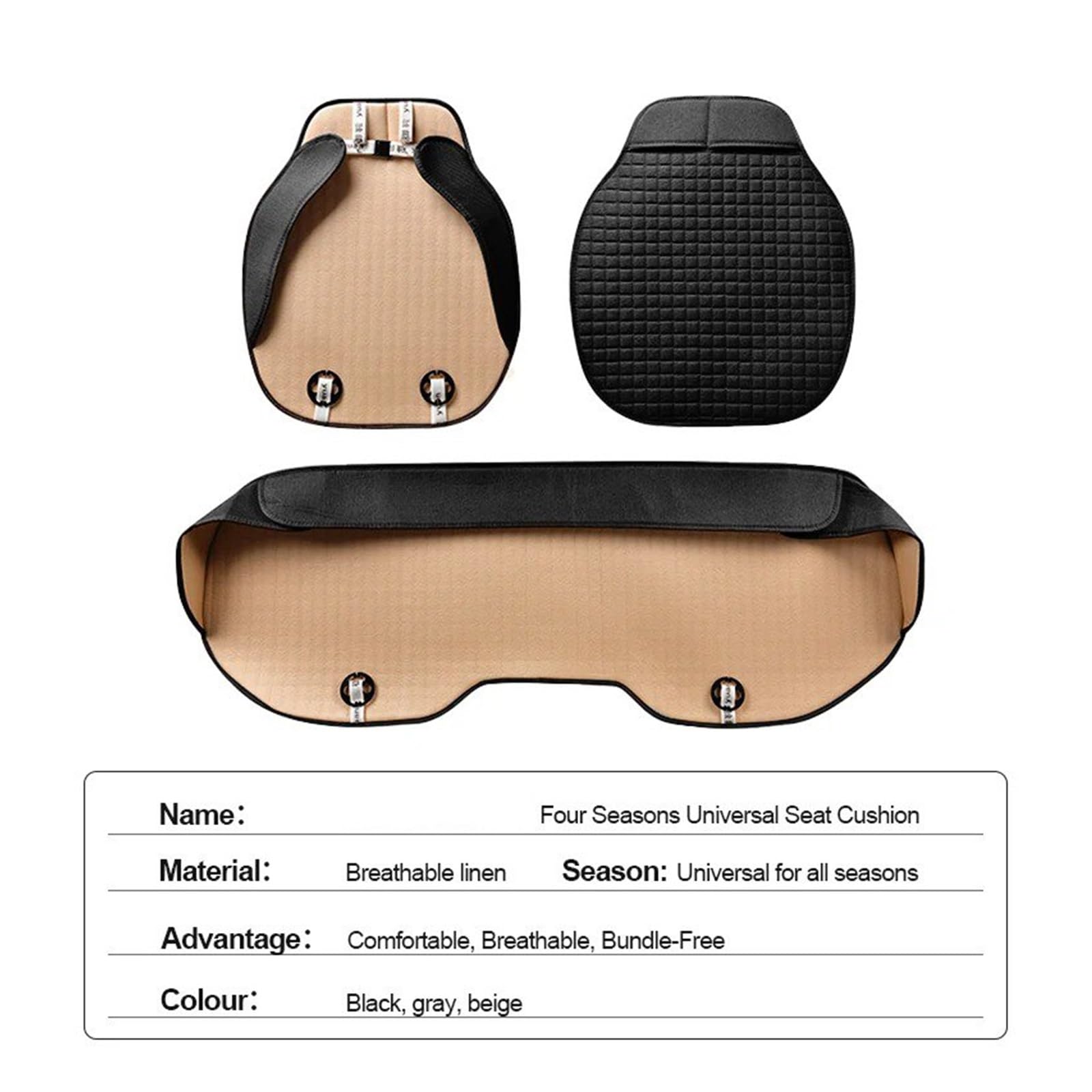 Funda De Lino para Asiento De Coche, Transpirable, De Verano, Antideslizante, para Silla Funda Asiento(Gray Full Set)