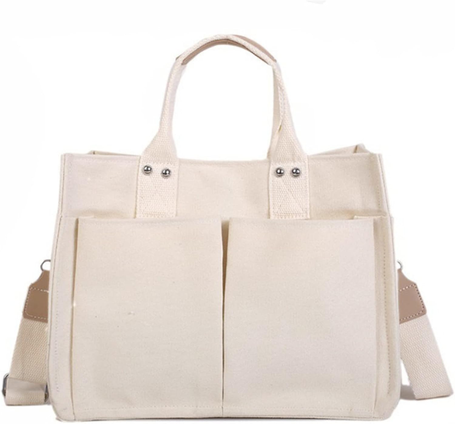 BXCNCKD Women's Large Capacity Multi-Pocket Canvas Bag Student Shoulder Messenger Bag Handbag(Off White)