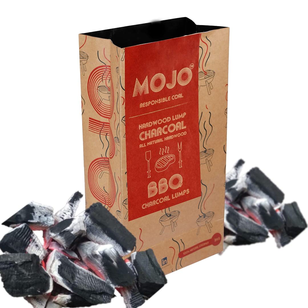 MOJO Hardwood Lump Charcoal Briquettes for Barbeque & Grill|As seen on Shark Tank India|100% Organic,Long-Lasting,Smokeless BBQ Coal for Cooking & Grilling|Tandoor Koyla for Home&Outdoor (3kg)