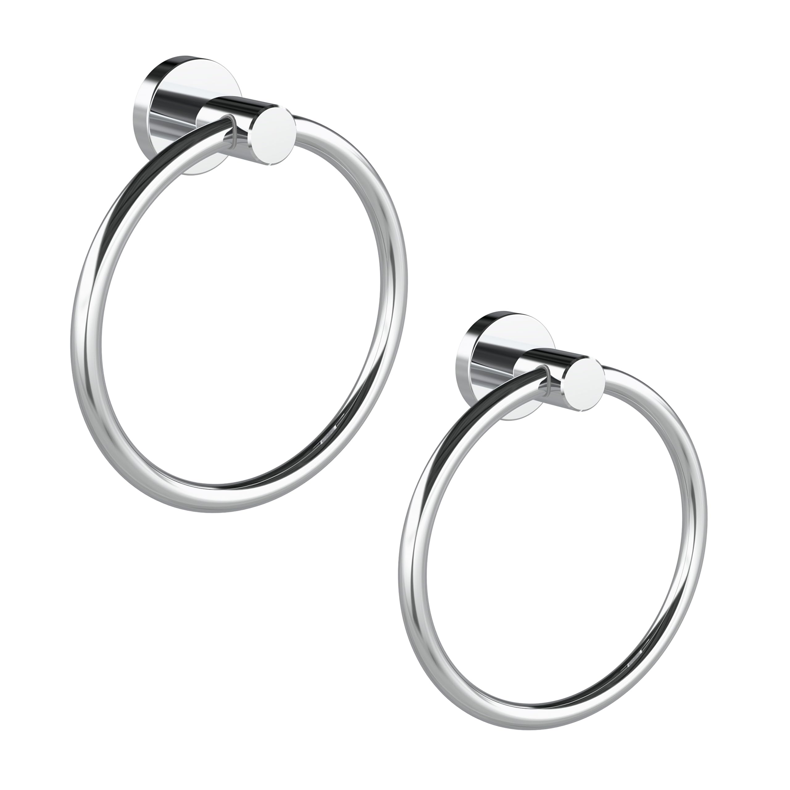 RARXTR Chrome Hand Towel Holder for Bathroom (2 Pack) Kitchen Towel Ring Modern Rounded Base Wall Mount SUS304 Stainless Steel
