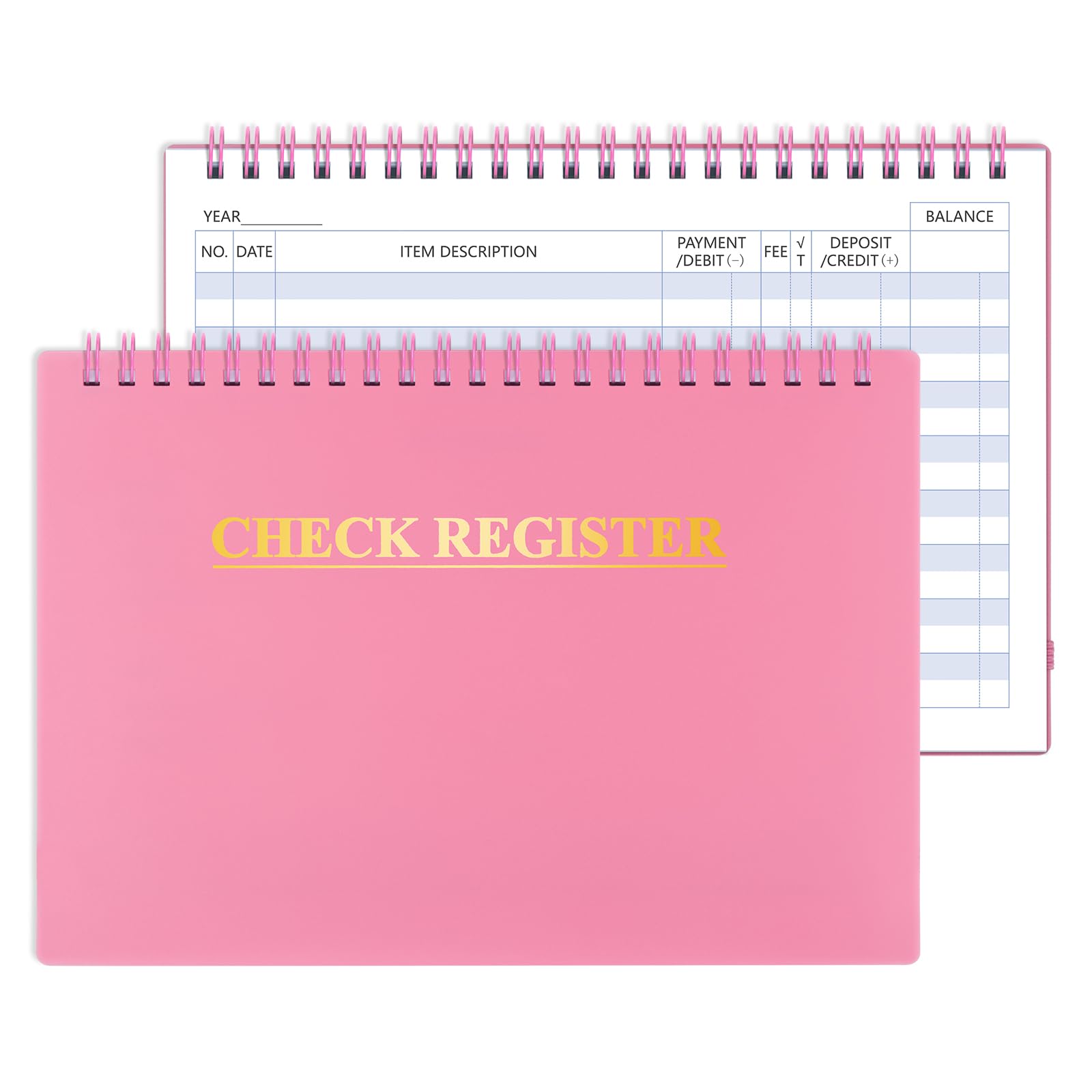 Checkbook Register, Check Registers for Personal Checkbook, Financial Ledger, Checking Book Register for Debit Card & Personal Bank Checks Order Online - Wide Edition, 8.4" x 6.1" (Pink)