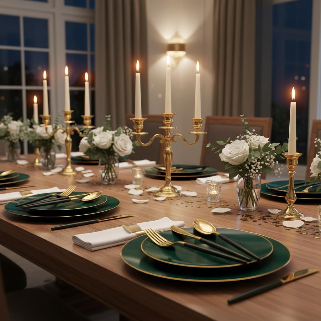 Green Plastic Plates & Cutlery Set - Party Supplies -5