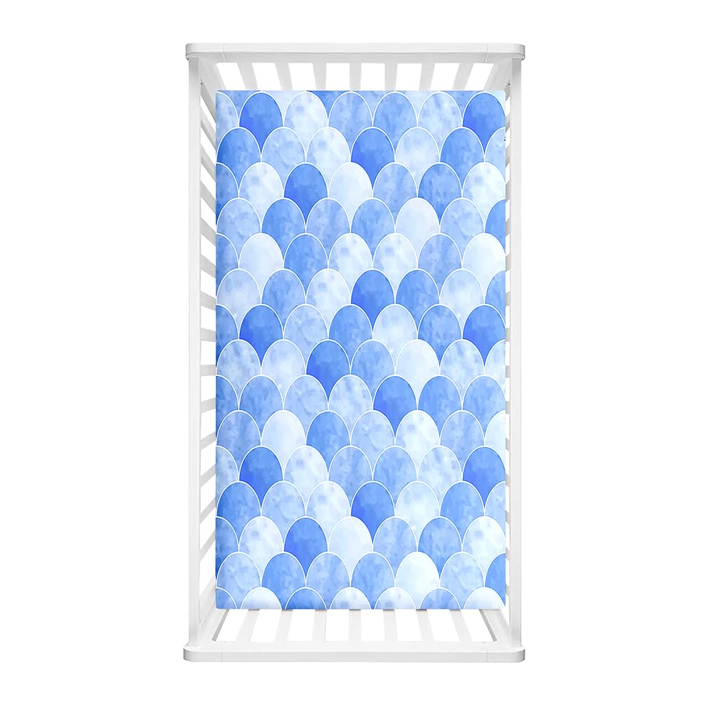 Odot Cot Bed Fitted Sheets Girls Travel Cot Sheets, Dreamy Mermaid Scales Print Microfiber Mattress Protector, Toddler Kids Cozy Bedding for Cradle, Cribs, Bassinet (Blue,90x55cm)
