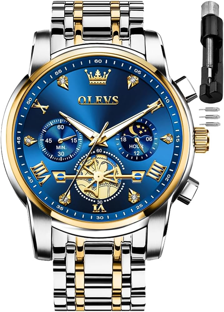OLEVS Men Skeleton Watches Stainless Steel Analog Quartz...