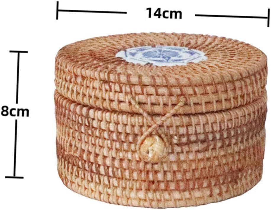 Cabilock 2pcs Rattan Woven Tea Storage Box Lid Decorative Tea Jar Easy to Clean Multi-purpose Container Smooth Polished Finish Rustic Design